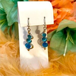 Silver Dangle Earrings Blue Stones With Pearl Hues 925 Silver NEW!
